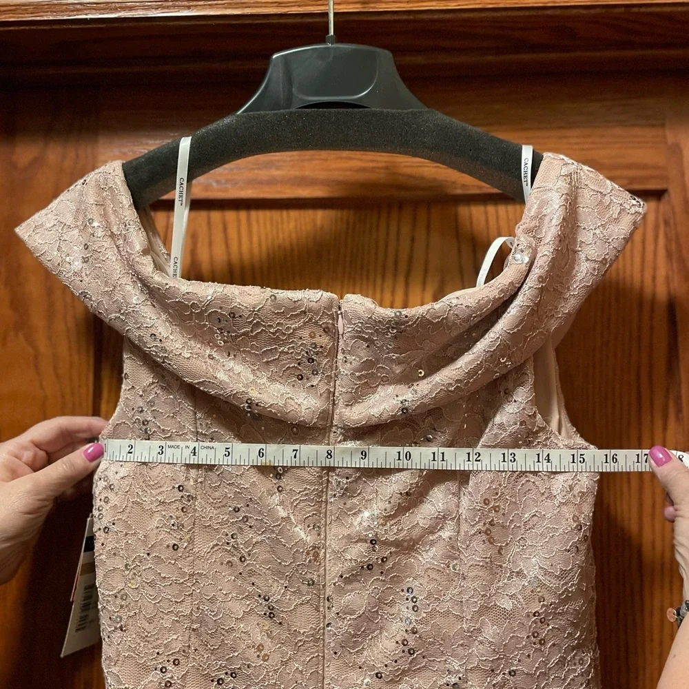 Cachet Blush Beaded Special Occassion Gown Floorlength Off the Shoulder - Picture 2 of 6